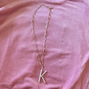 Pearl-Embellished Gold Initial Necklace